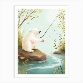 Polar Bear Fishing In A Stream Storybook Illustration 2 Art Print