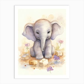 Elephant Painting Collecting Stamps Watercolour 3 Art Print
