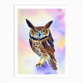 Great Horned Owl Watercolour Bird Art Print