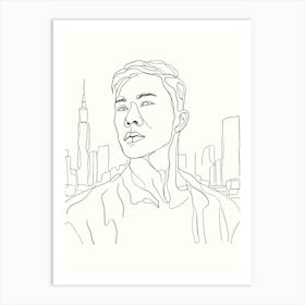 Man In The City Hand Drawing Line Art Art Print