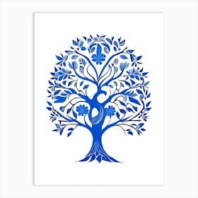 Family Tree Symbol 1, Blue And White Line Drawing Art Print