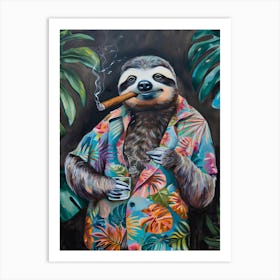 Animal Party: Crumpled Cute Critters with Cocktails and Cigars Sloth 2 Art Print