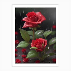 Red Roses At Rainy With Water Droplets Vertical Composition 36 Art Print