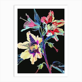 Neon Flowers On Black Hollyhock 2 Art Print