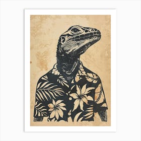 Lizard In A Floral Shirt Block Print 2 Art Print