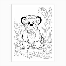 Line Art Jungle Animal Emperor Tamarin 4 Art Print