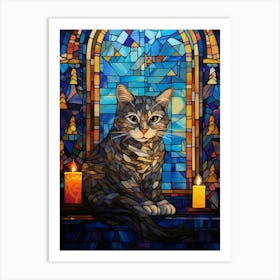 Cat With Candles In A Medieval Church At Night Art Print