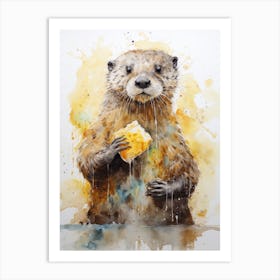 Otter Eating Bread 1 Art Print