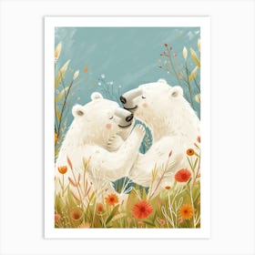 Polar Bear Two Bears Playing Together In A Meadow Storybook Illustration 4 Art Print