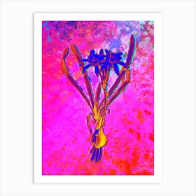 Sea Daffodil Botanical in Acid Neon Pink Green and Blue Art Print
