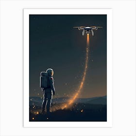 Astronaut Flying A Drone Art Print