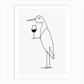 Bird And Cocktail Line Art Art Print