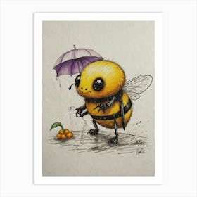 Bee With Umbrella 3 Art Print