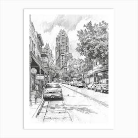 Rainey Street Historic District Austin Texas Black And White Drawing 1 Art Print