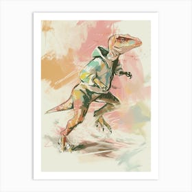 Pastel Dinosaur Going For A Run Art Print