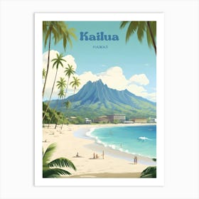 Kailua Hawaii Beach Travel Illustration Art Print