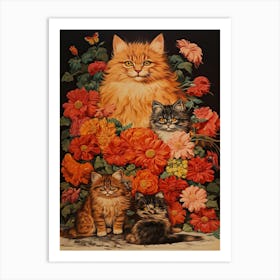 Louis Wain Cats With Flowers Art Print