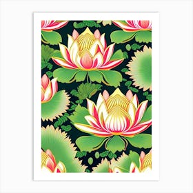 Lotus Flower Repeat Pattern Retro Illustration 1 Art Print