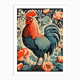 Vintage Bird Linocut Chicken 3 Art Print
