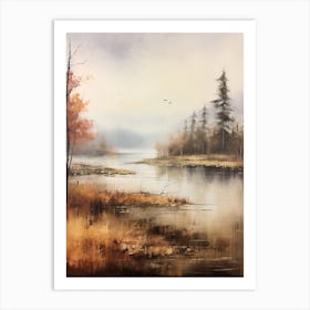 Lake In The Woods In Autumn, Painting 23 Art Print