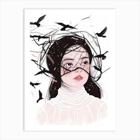 Girl With Birds In Her Hair Art Print