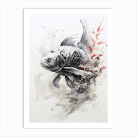 Carp, Japanese Brush Painting, Ukiyo E, Minimal 2 Art Print