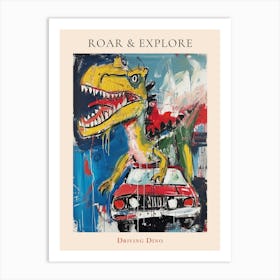 Abstract Dinosaur Paint Splash In Car 2 Poster Art Print