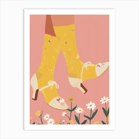 Woman White Shoes With Flowers 3 Art Print