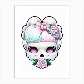 Skull With Tattoo Style Artwork Pastel Kawaii Art Print