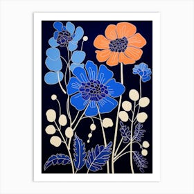 Blue Flower Illustration Peacock Flower 3 Art Print