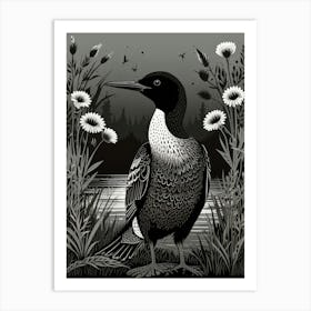 Bird Linocut Common Loon Art 1 2 Art Print