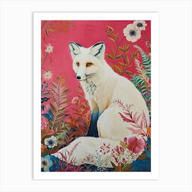 Floral Animal Painting Arctic Fox 3 Art Print
