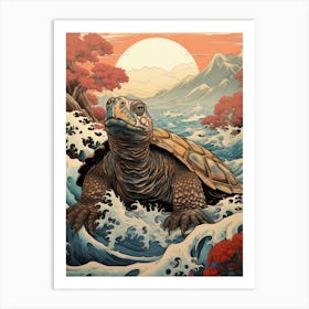 Turtle Animal Drawing In The Style Of Ukiyo E 4 Art Print