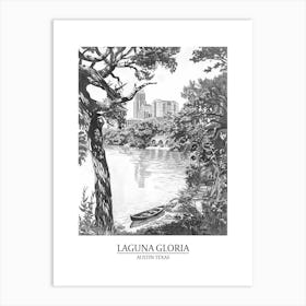 Laguna Gloria Austin Texas Black And White Drawing 1 Poster Art Print