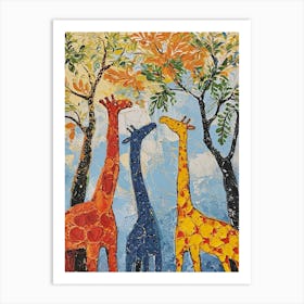 Textured Colourful Painting Of A Giraffe Family 3 Art Print