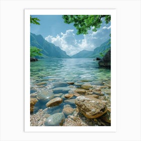 Rocky Shore In A Lake Art Print