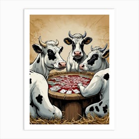 Cows Playing Cards Art Print