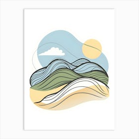 Landscape With Mountains And Sun Art Print