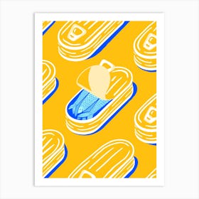 Sleeping Sardines In Gold And Blue Art Print
