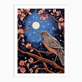 Birds And Branches Linocut Style 6 Art Print