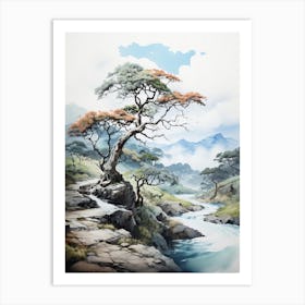 Sado Island In Niigata, Japanese Brush Painting, Ukiyo E, Minimal 1 Art Print