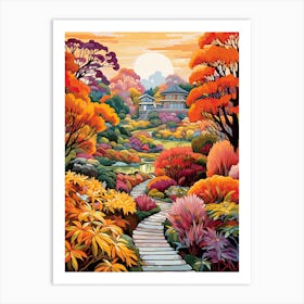 Atlanta Botanical Garden, Usa In Autumn Fall Illustration 2 Art Print