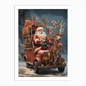 Santa Claus Driving Reindeer Art Print