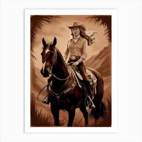 Cowgirl On Horse Vintage Poster 22 Art Print