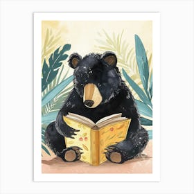 American Black Bear Reading Storybook Illustration 2 Art Print