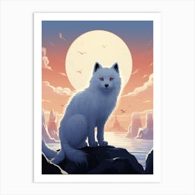 Arctic Fox Moon Playful Illustration 1 Art Print