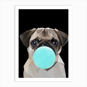 Pug Dog Chewing Bubble Gum Art Print