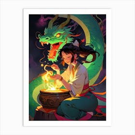 Chinese Girl With Dragon Art Print