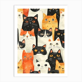 Repeatable Artwork With Cute Cat Faces 7 Art Print