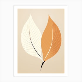 Two Leaves On A Beige Background Art Print